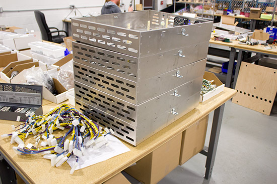The metal boxes which contain the electronics