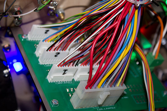 The switch, solenoid and LED cables come to the interface board