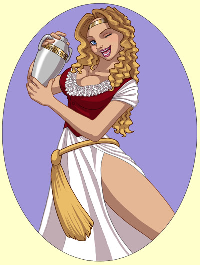 Circe, shaking up a cocktail