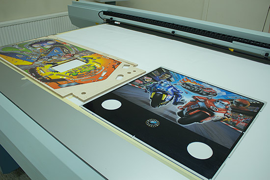 Playfields, backglasses and and plastics can be printed