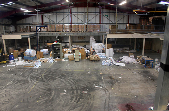 Inside the factory, before it is cleared out