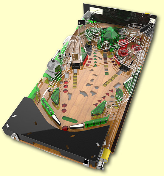A computer rendering of the Timeshock playfield