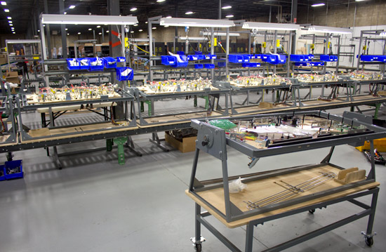 There are numerous workstations where line workers will install various assemblies and individual parts
