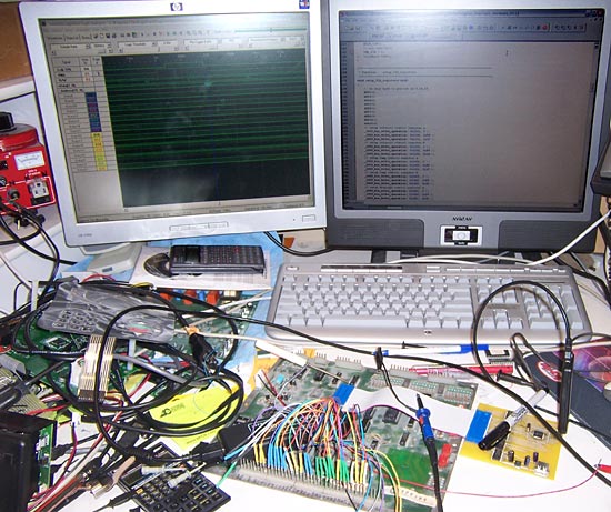 The proto board with the signal levels monitored as the code is written