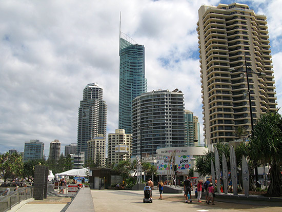 Some of the many hotels, apartments and shops at Surfers Paradise