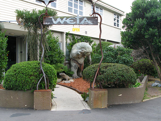 Outside the visitor centre at Weta Caves