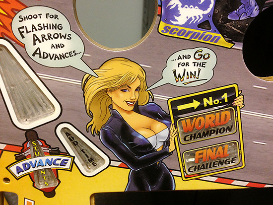 Part of the new Full Throttle playfield artwork, featuring Melanie