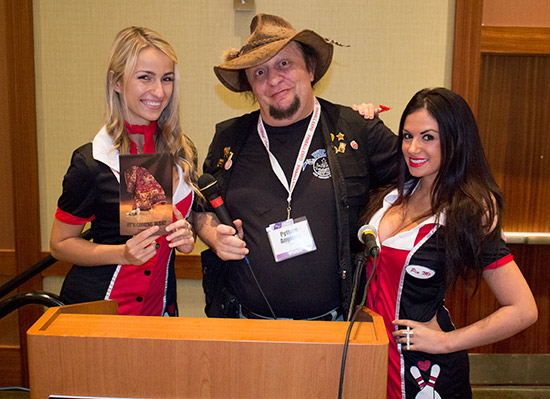 Python with the girls from Twin Peaks distributing flyers