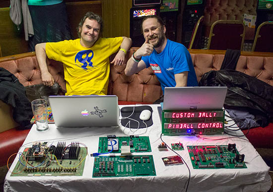 Jim Askey (left) brought along a number of his electronic pinball projects