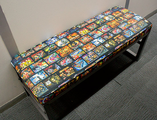 Even the seats are pinball-themed