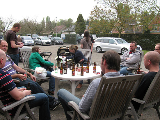 Having a drink and a smoke outside, though there were times with A LOT more beer on the table :)