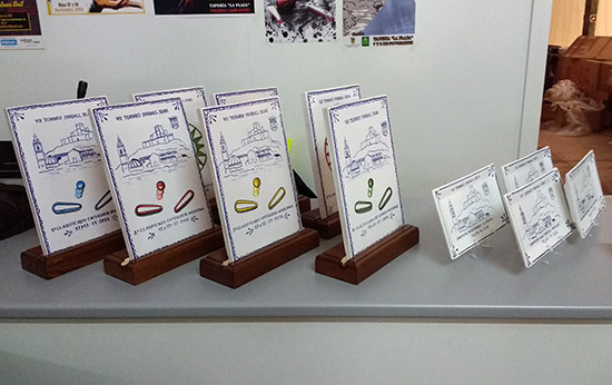 The ceramic trophies for the various tournaments