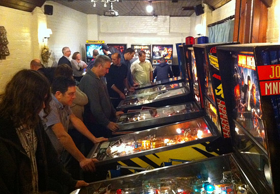 Some of the machines set up for the Christmas Cracker Pinball