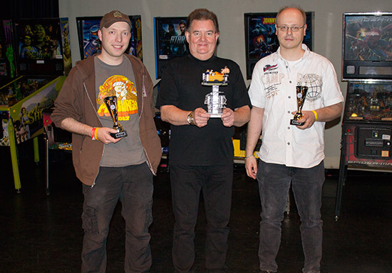 Two members of the Amsterdam Pinball Masters - Roy Wils and Martijn van Amsterdam with Steve Ritchie