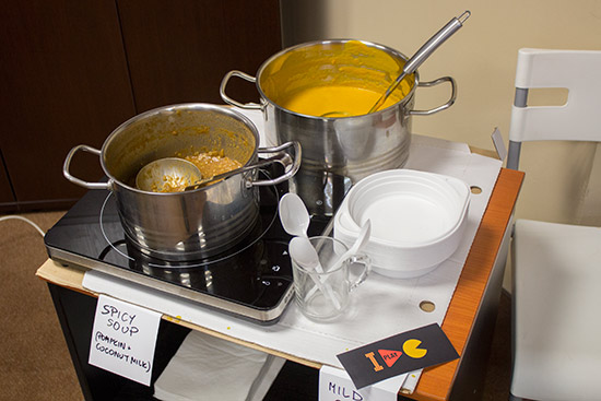 Two types of soup were served each day to combat the cold weather outside