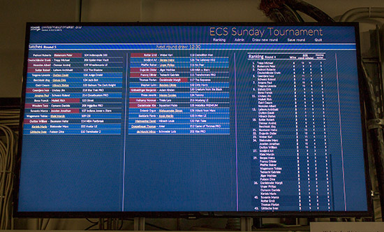 The match pairings and standings were shown on a monitor