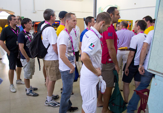 Players queuing for the Classics Tournament machines