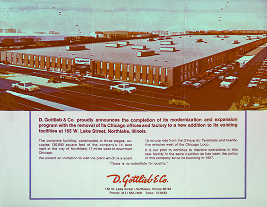 A brochure featuring the new Gottlieb factory
