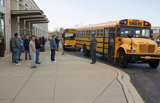 School buses for the trip to Melrose Park