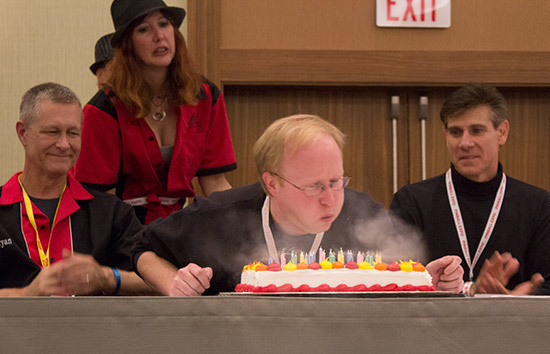 Ben blows out the candles on his cake