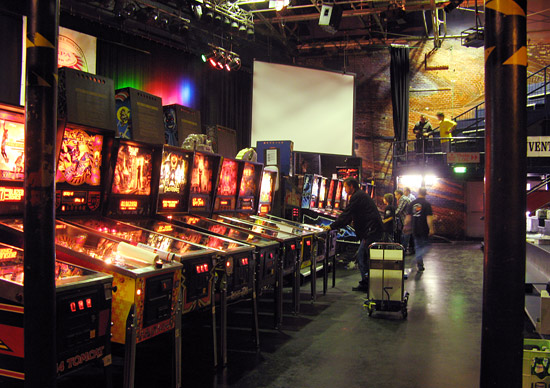 The row of machines in front of the stage