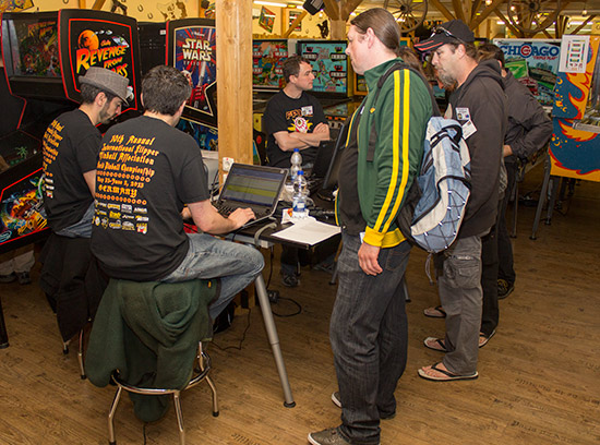Competitors check-in for the tournament