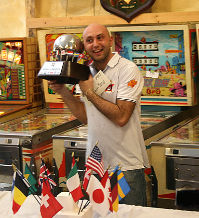 Daniele with his winner's trophy and cash prize