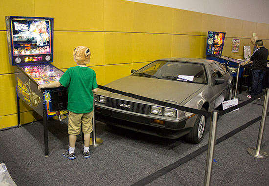 A De Lorean car with two Back to the Future games