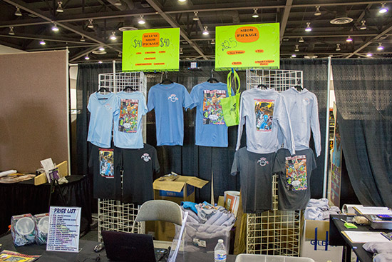Show merchandise for sale at the entrance to the hall
