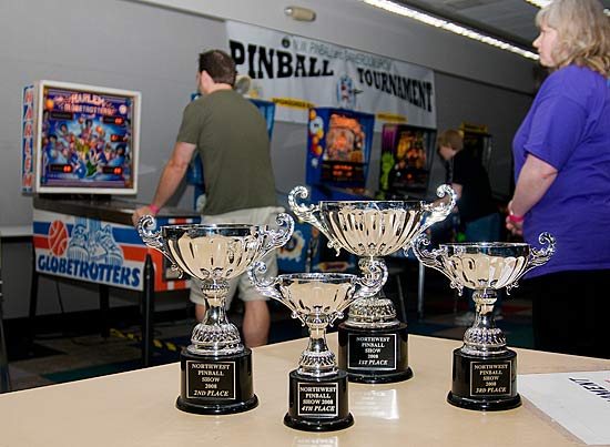 Some of the tournament trophies