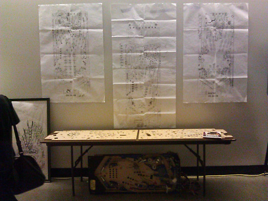 A few whitewood and CAD drawings in the "Pinball Design" display - Drawings included 24, Spiderman and Avatar.  Whitewoods included CSI (left), unknown (center) and WCS94 on the right