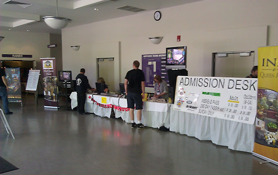 The admission desk, which is complete with a running teaser video made by Mike Lorrain.  Show entry costs - $15 on Sunday, $20 on Fri & Sat each or $50 for a weekend pass