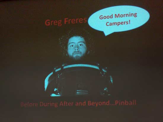 Greg Freres greets the weary show goers on Sunday morning.   I missed Greg's talk but was able to snap this picture just before he began.