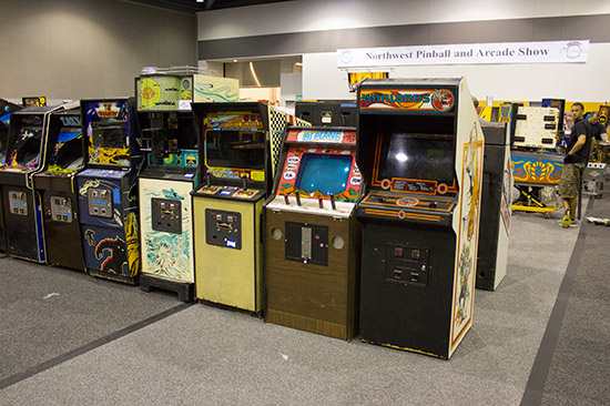 Rows of video games take up about half the space in the hall