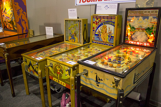 Early pinballs on the Seattle Pinball Museum stand