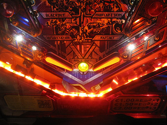 Transformers with a custom strip of red LEDs on the apron to greatly improve playfield visibility