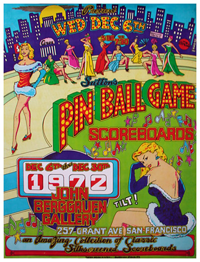 1972 poster for pinball art exhibit at the John Berggruen Gallery in San Francisco