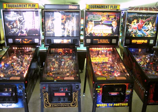 From left to right: Batman, Lord of the Rings, Wheel of Fortune, and Spider-Man, (see related Pinball News article)