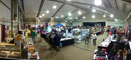 The vendor hall had some free-play games in the middle, and the tournaments at the back
