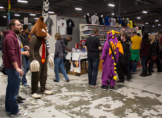 Visitors in character costumes