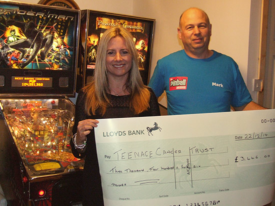 Mark Robinson presents a cheque for £3,466 to the Teenage Cancer Trust