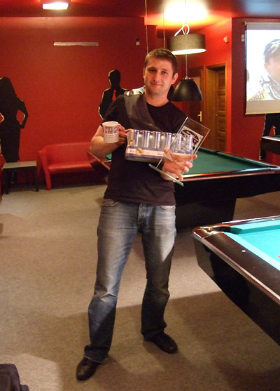 The happy winner, Pawel Nowak, with his prizes