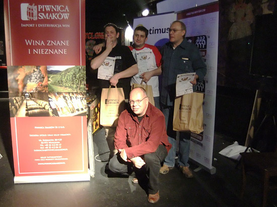 Top players in Steve Kordek’s 100 (back, right to left): Andrzej Karpinski (third), Pawel Nowak (first) and Daniel Nowak (second) with Piotr Butkiewicz (front) who was the sponsor but also played in tournaments