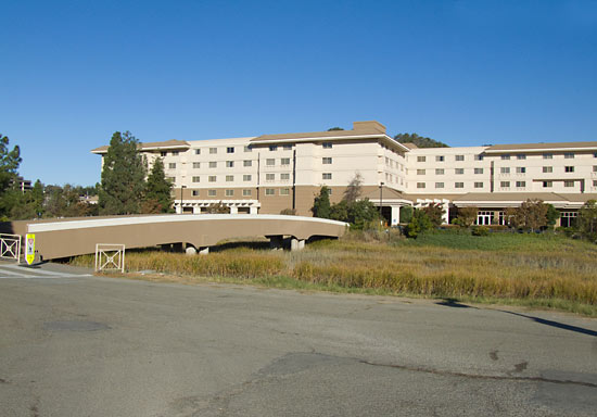 The Embassy Suites hotel seen from outside the Marin Center