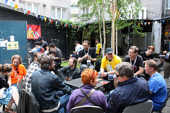 Pinheads socialise with retro gaming freaks and relax in the sun with a cool beer - they have plenty to talk about
