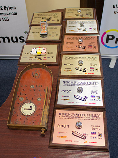 Plaques for the top players in both tournaments on the right, special awards are on the left along with the prize bagatelle for the overall winner of the PPC
