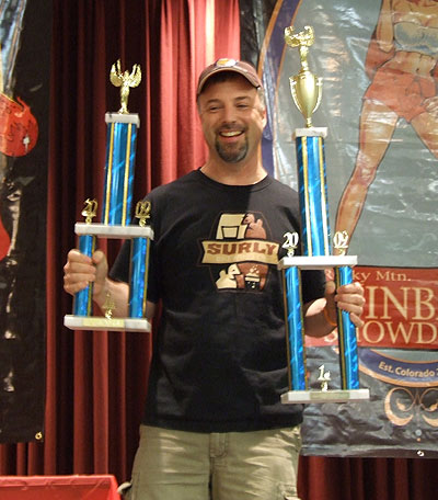 Mike Mahaffey with his Solid State and Electromechanical Tournament trophies