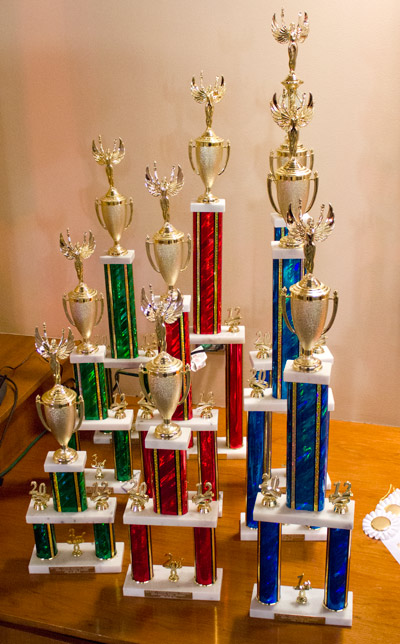 Trophies for the top three in the main tournaments