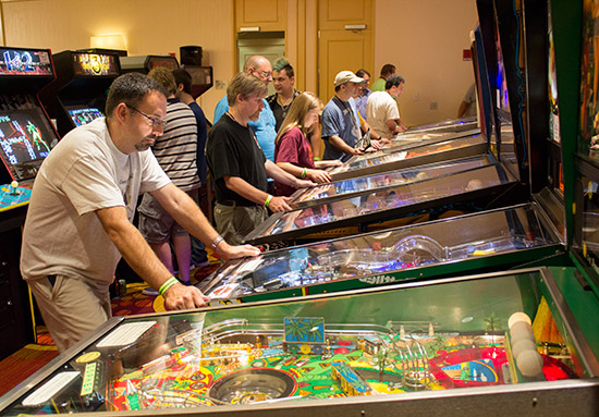 Pinballs and videos were in the middle of the ballrooms, with vendors around the outside