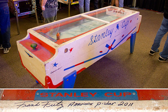 The signed hockey game from the American Pickers show